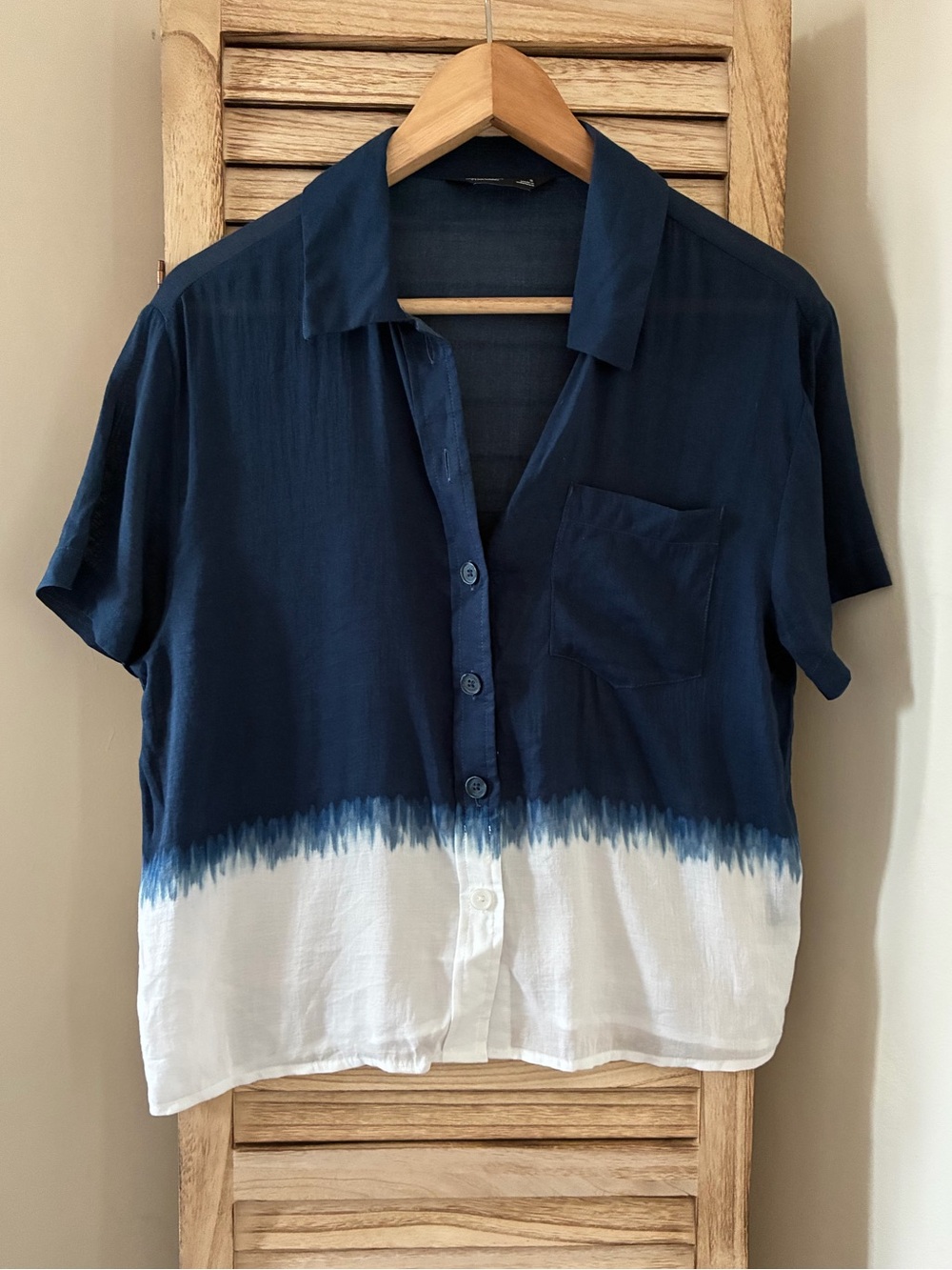 Simply Vera Vera Wang Navy Blue White Dip Dye Ombre Short Sleeve Button Down S